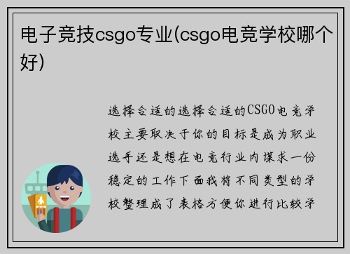 电子竞技csgo专业(csgo电竞学校哪个好)